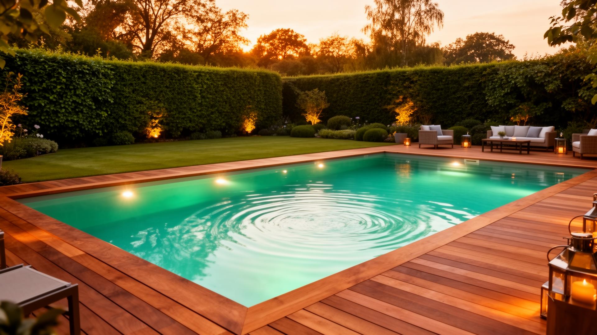 Premium wooden swimming pool in a beautiful English garden